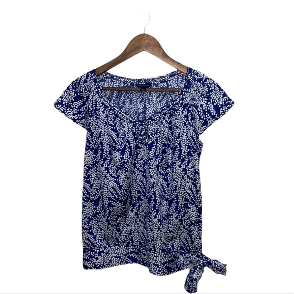 Banana Republic Blue White Floral Flutter Sleeve Side Tie Blouse XS